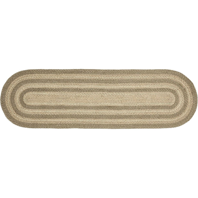 Brands Tan Grey White Oval Jute Hall Runner Rug