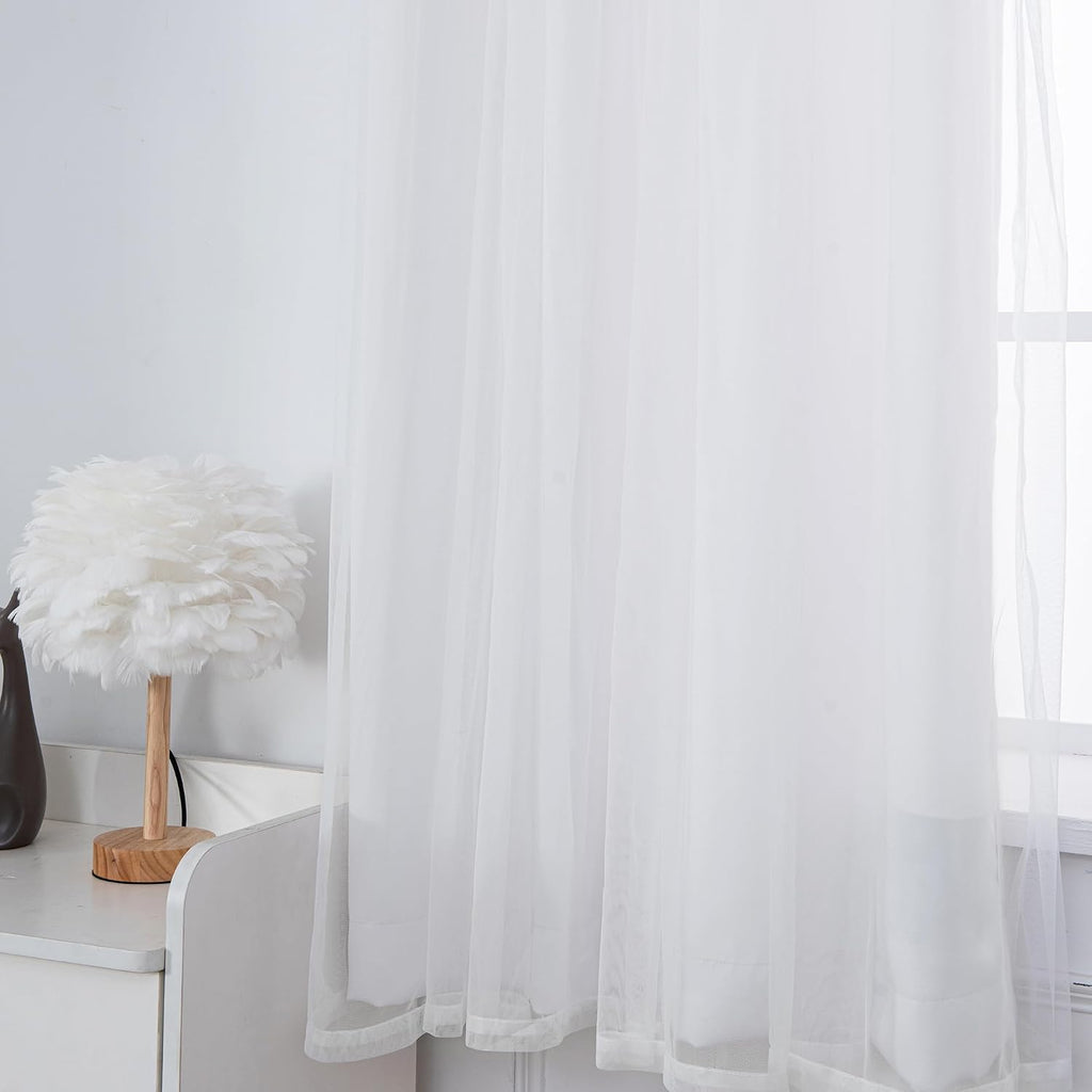 Greyish White Blackout Curtains With Sheer Overlay