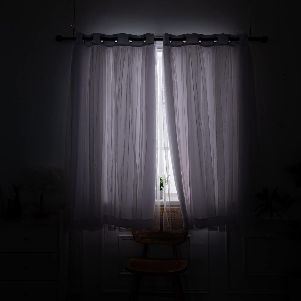 Greyish White Blackout Curtains With Sheer Overlay