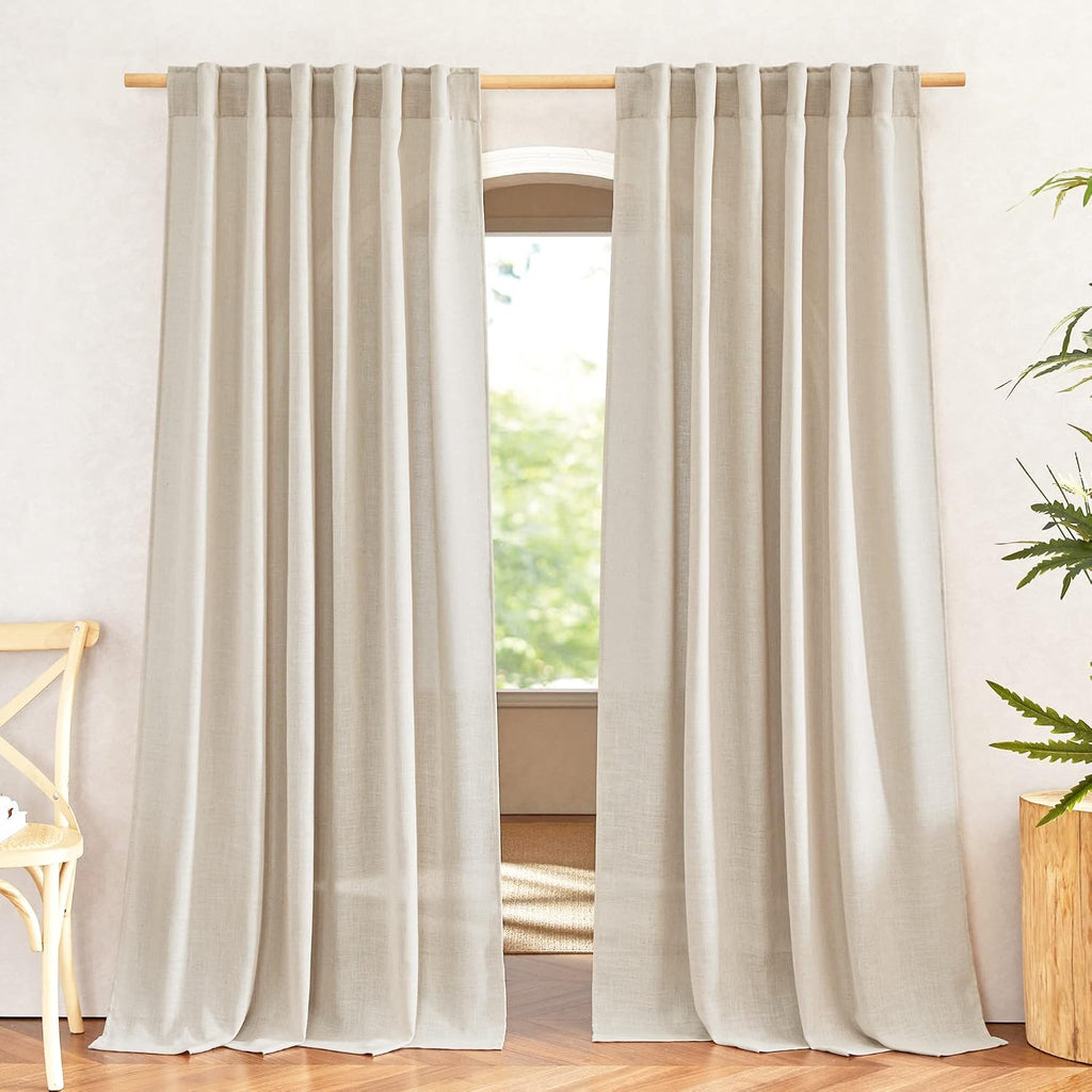 Cream Linen Rod Pocket Semi Sheer Curtains