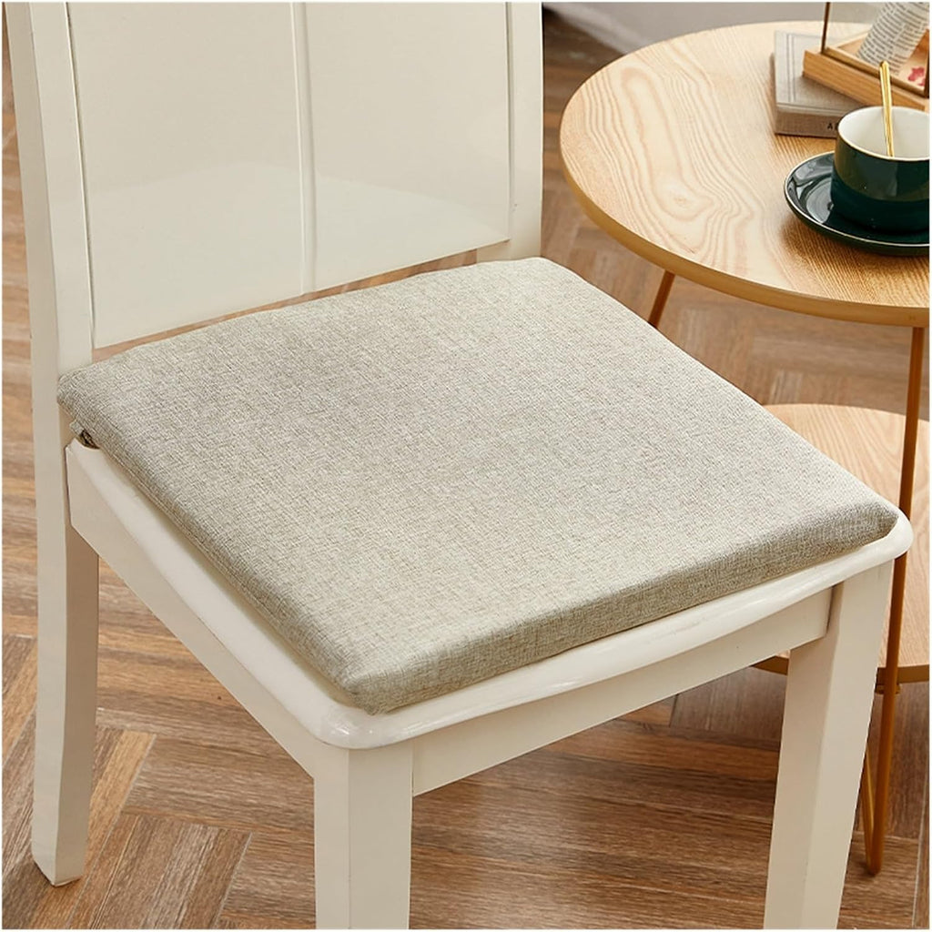Beige Square Linen Tied Dining Chair Cushion