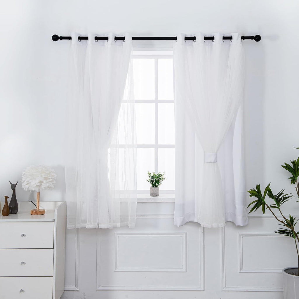 Greyish White Blackout Curtains With Sheer Overlay