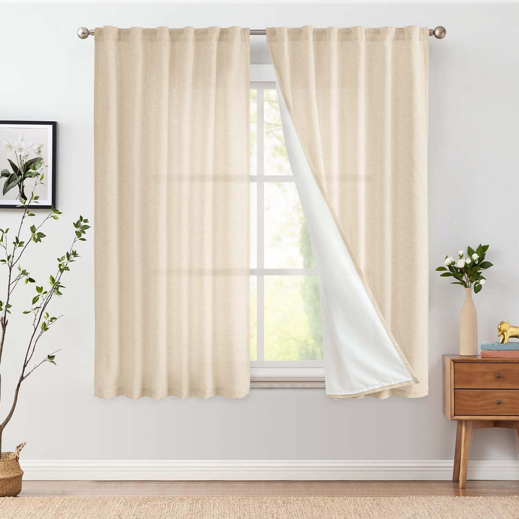 Beige Back Tab Lined Linen Curtains