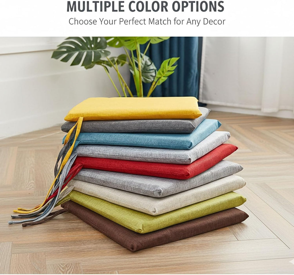 Beige Square Linen Tied Dining Chair Cushion