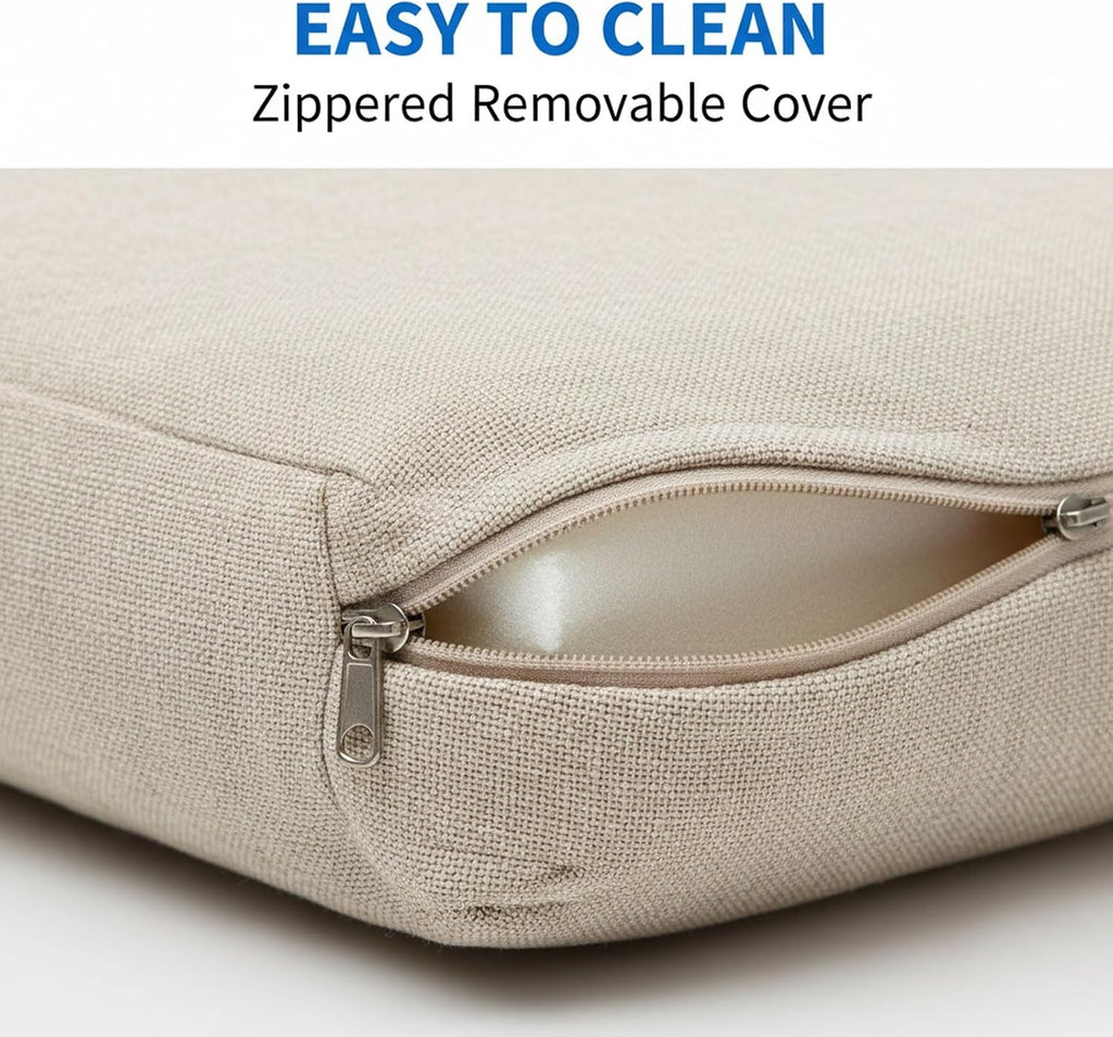 Beige Square Linen Tied Dining Chair Cushion