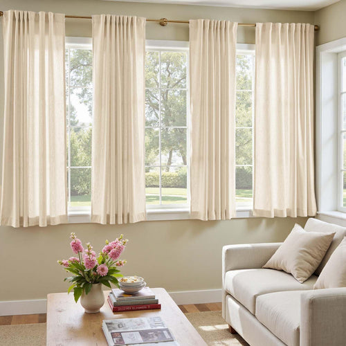 Beige Back Tab Lined Linen Curtains