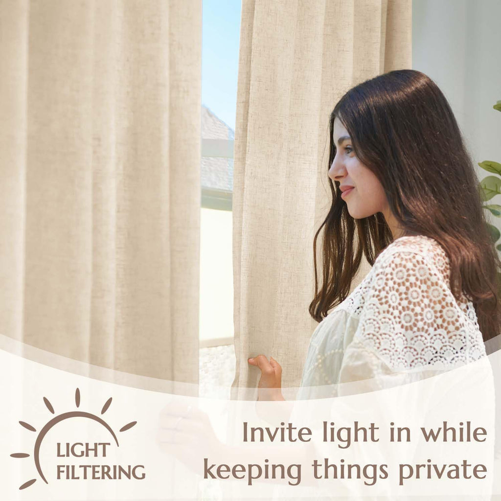 Beige Back Tab Lined Linen Curtains