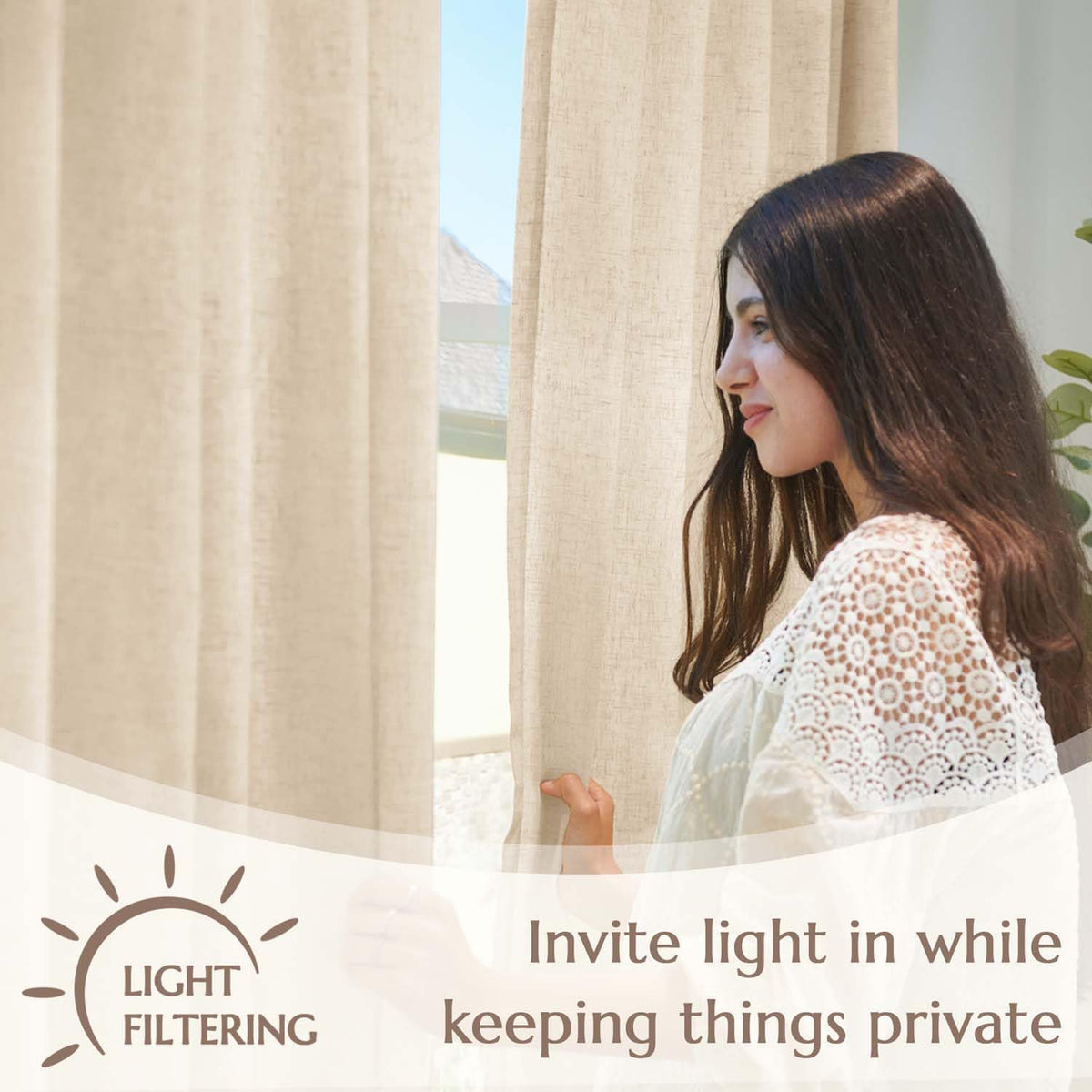 Beige Back Tab Lined Linen Curtains