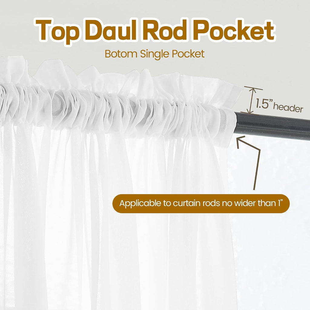 White Rod Pocket Semi Sheer Light Filtering Curtain