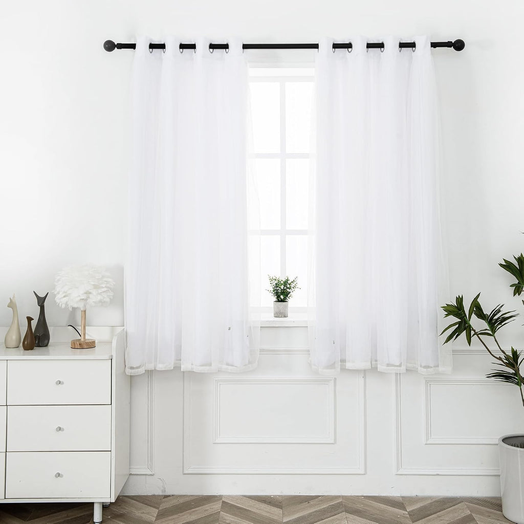 Greyish White Blackout Curtains With Sheer Overlay