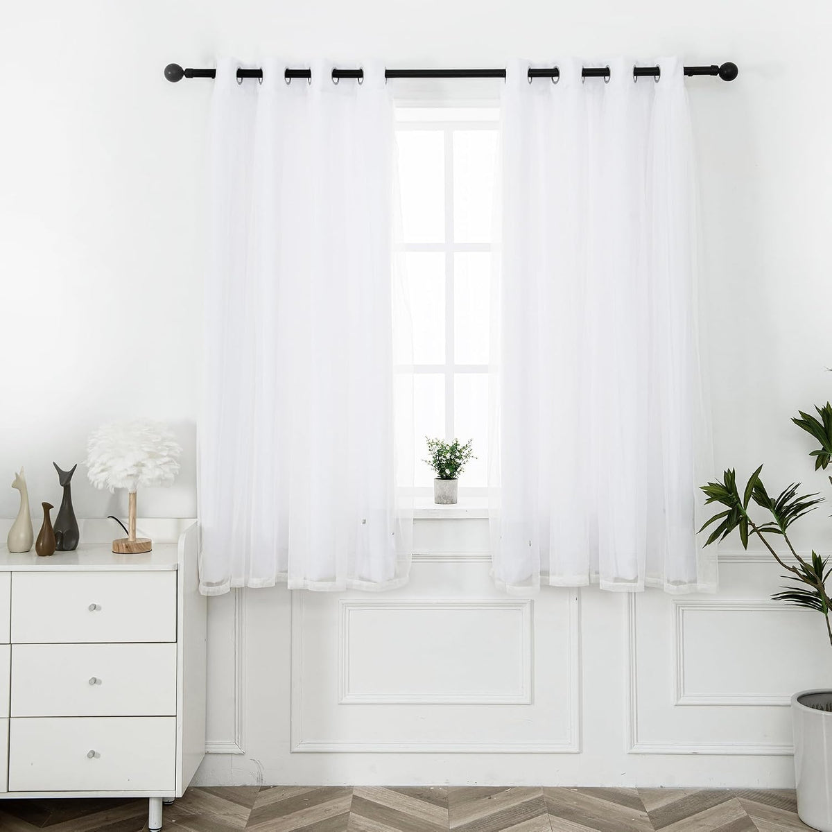 Greyish White Blackout Curtains With Sheer Overlay