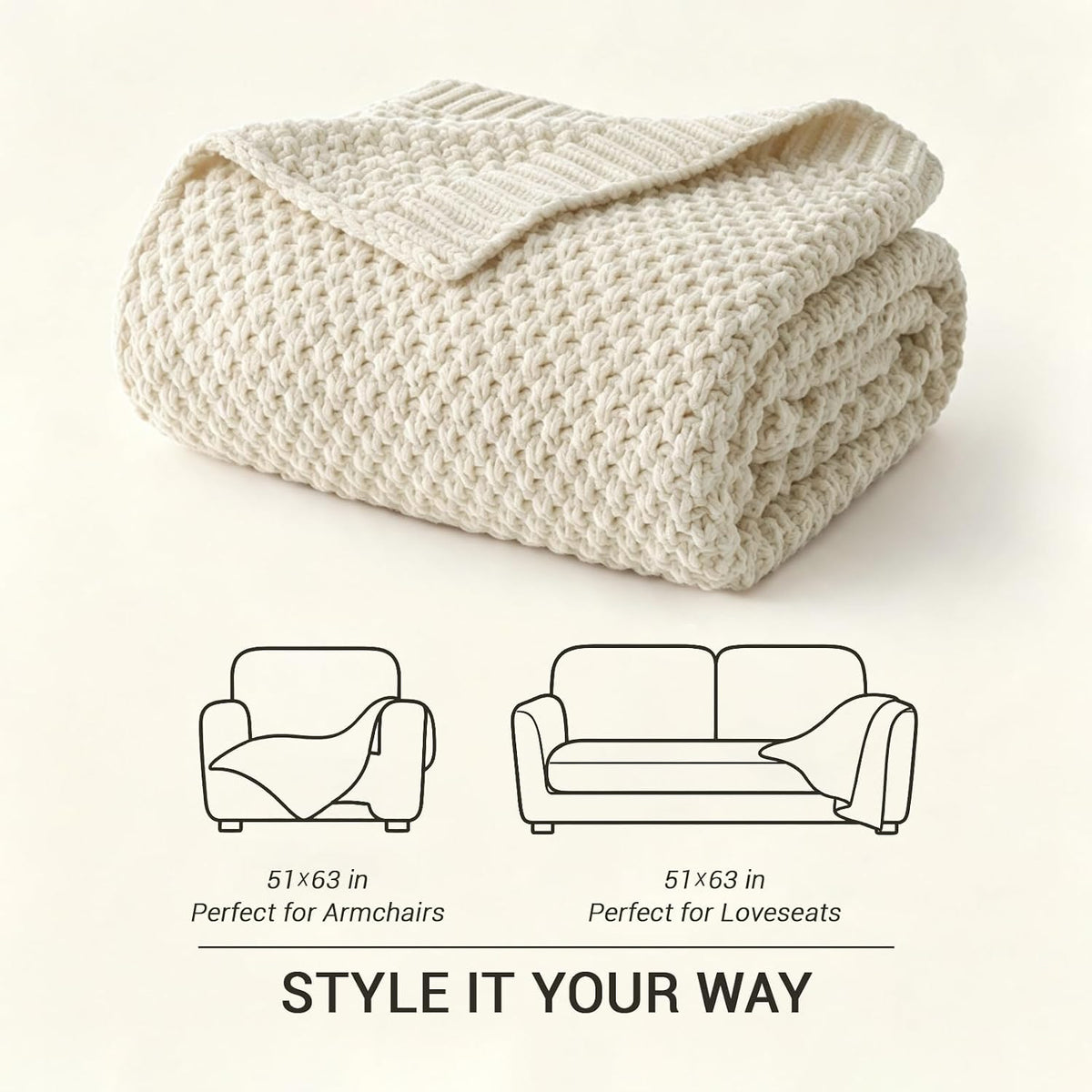 Bedding Cream Organic Cotton Cable Knit Throw Blanket
