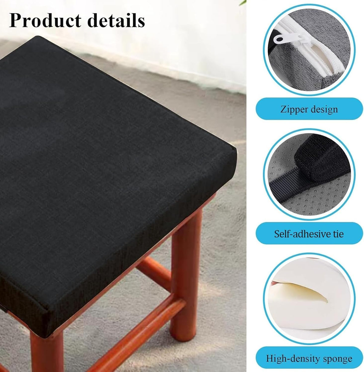 Square Tied High‑Density Spoon Stool Cushions