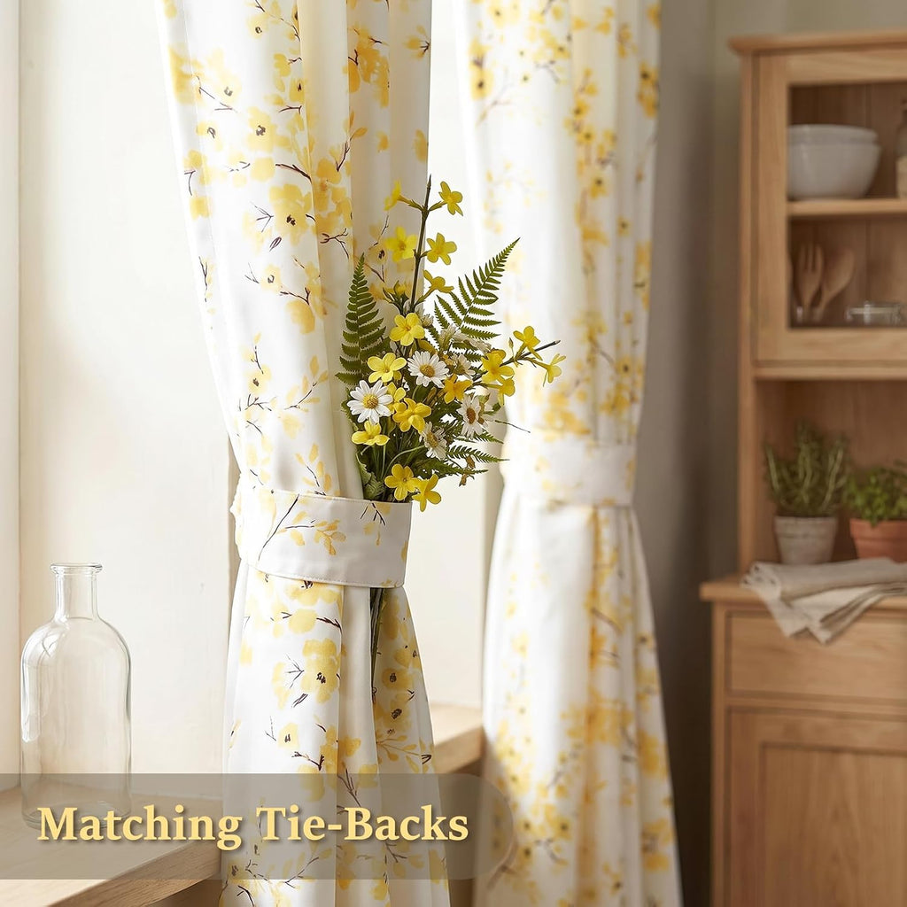 Yellow Floral White Blackout Curtains