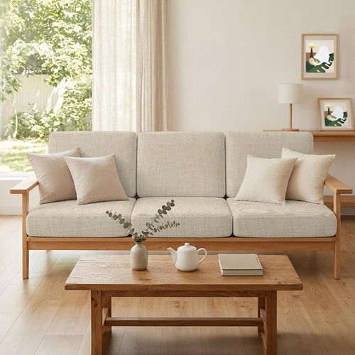 Beige Linen Stretch Sofa Cushion Covers