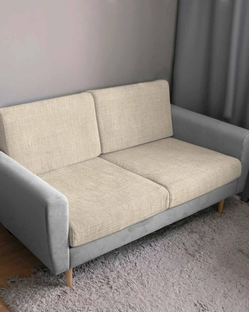 Beige Linen Stretch Sofa Cushion Covers