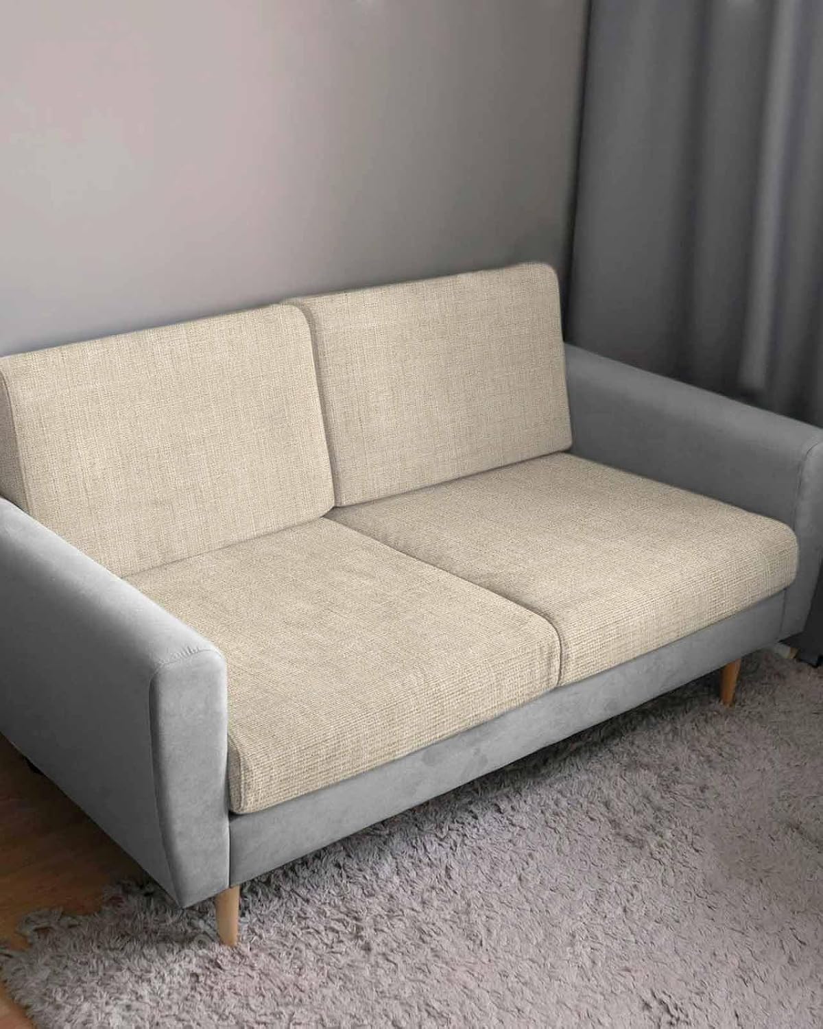 Beige Linen Stretch Sofa Cushion Covers