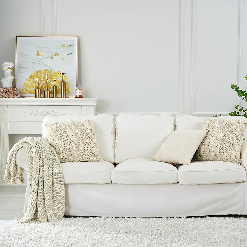 Bedding Cream Organic Cotton Cable Knit Throw Blanket