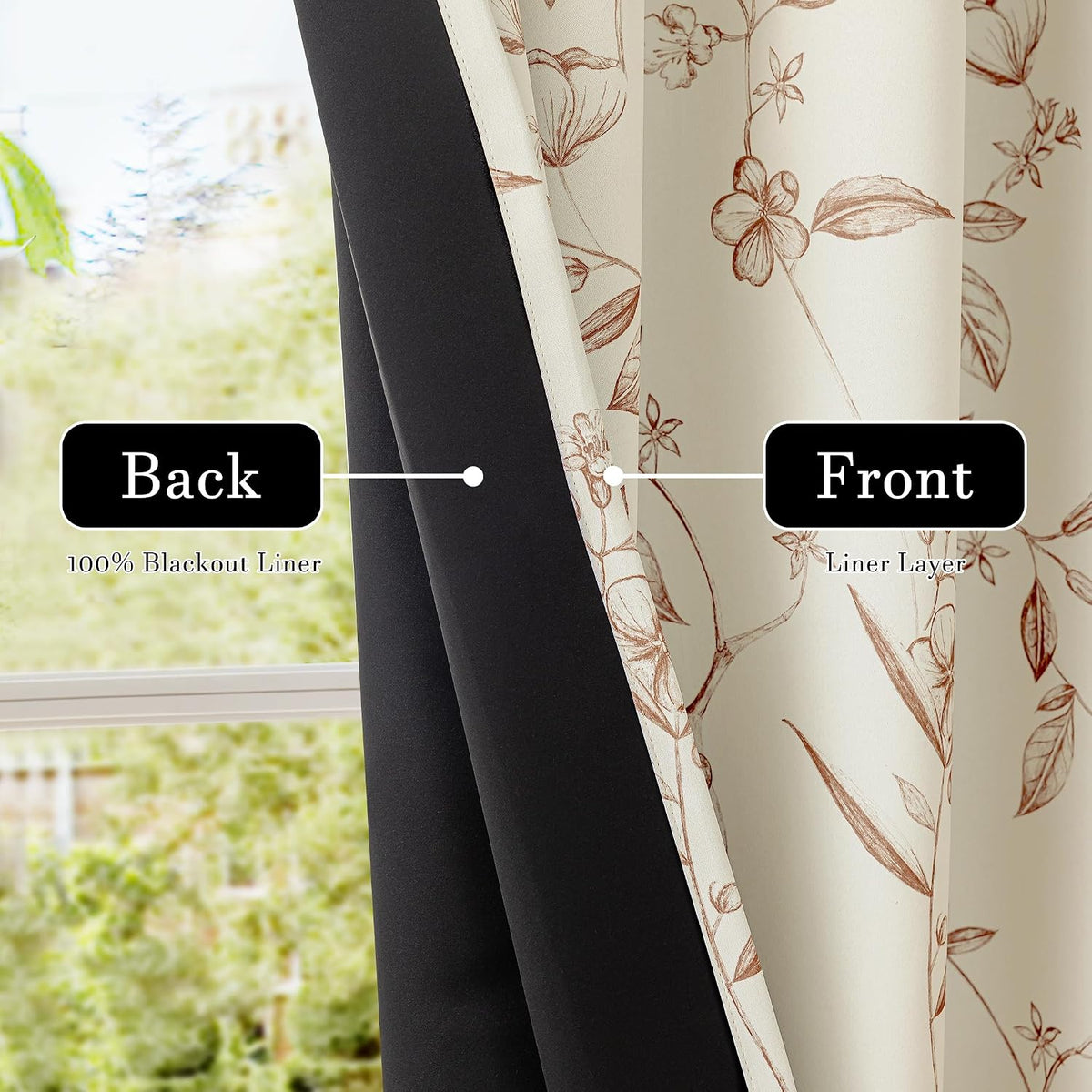 Brown Beige Floral Blackout Curtains