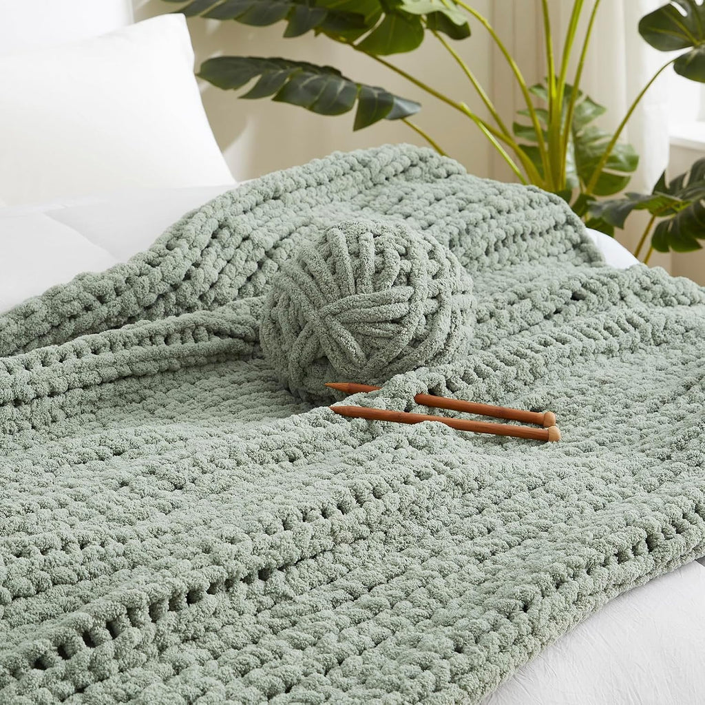 Home Sage Green Chenille Knit Throw Blanket