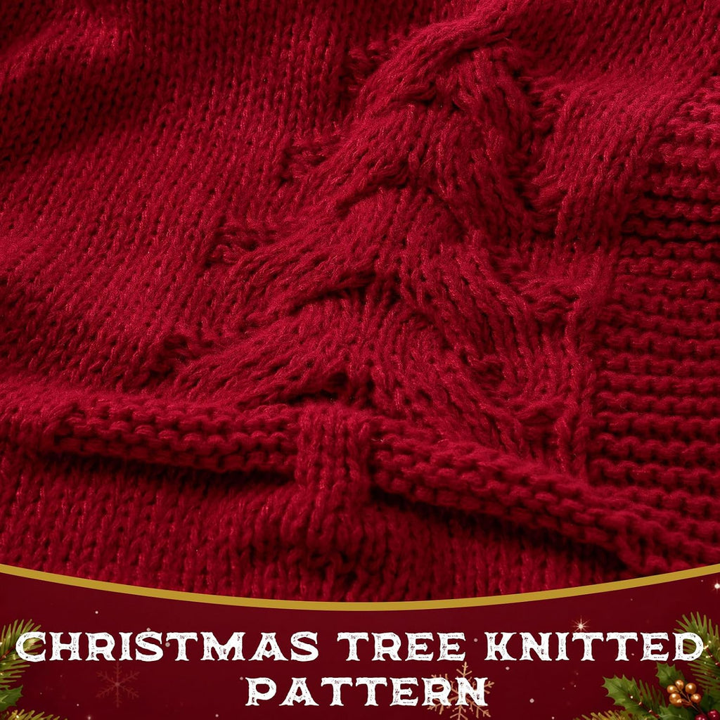 Burgundy Cable Knit Christmas Tree Throw Blanket