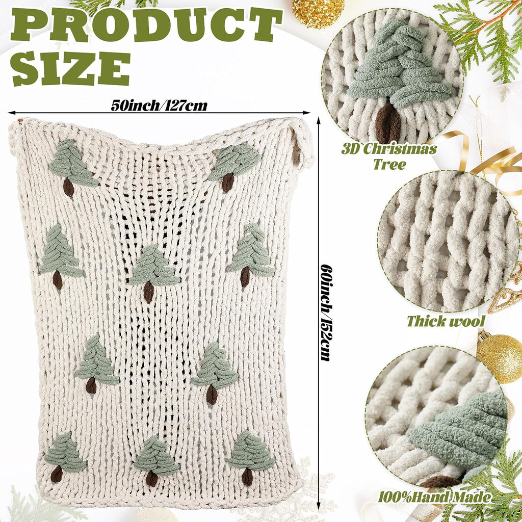 Green Chunky Knit Christmas Tree Throw Blanket