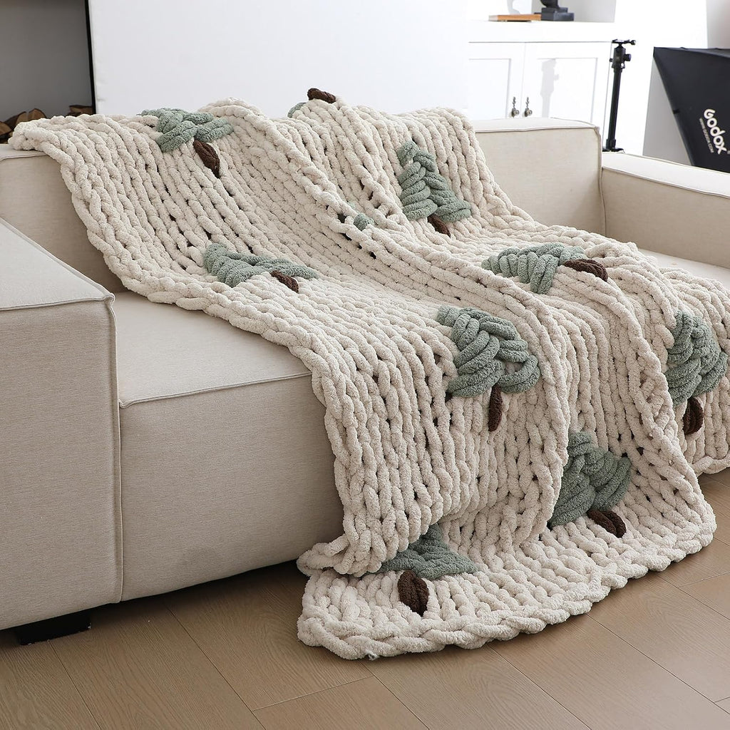 Green Chunky Knit Christmas Tree Throw Blanket