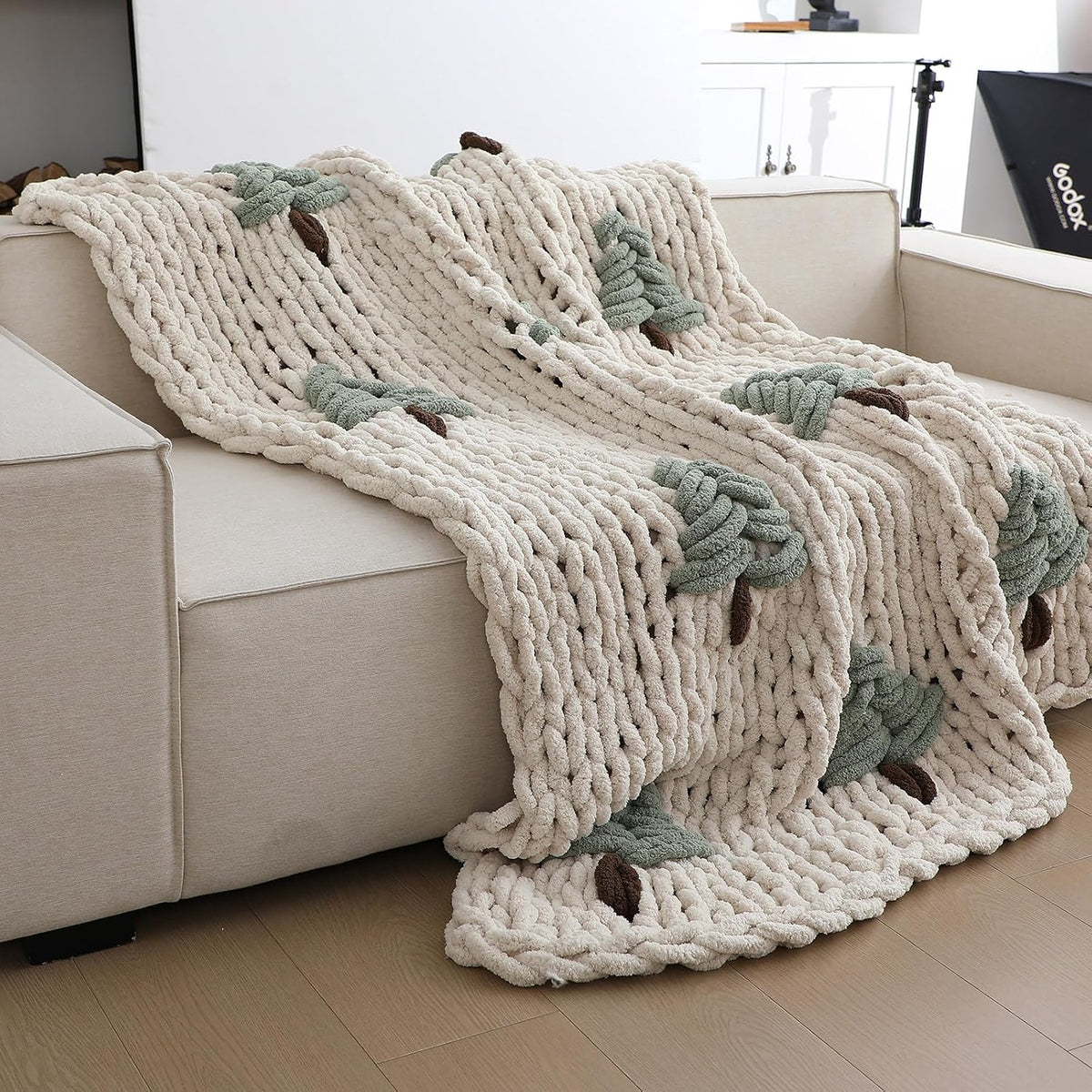 Green Chunky Knit Christmas Tree Throw Blanket