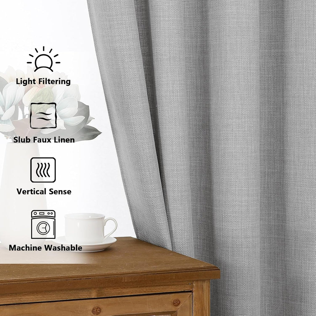 Light Grey Grommet Faux Linen Curtains