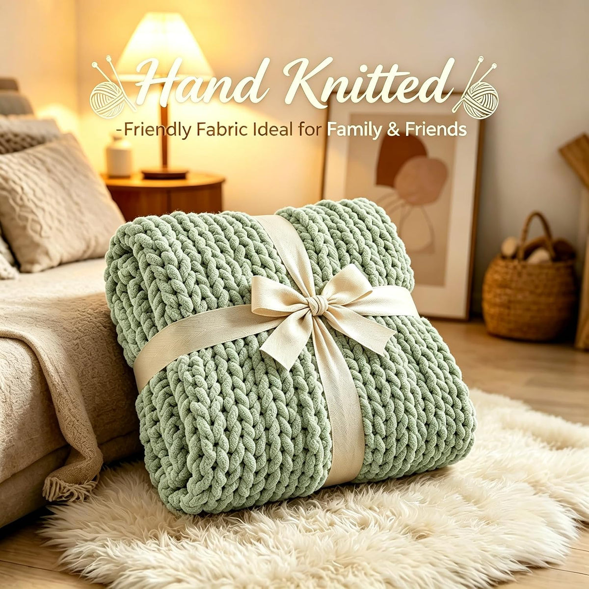 Chunky Yarn Knit Couch Throw Blanket