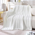Off‑White Chunky Chenille Cable Knit Throw Blanket