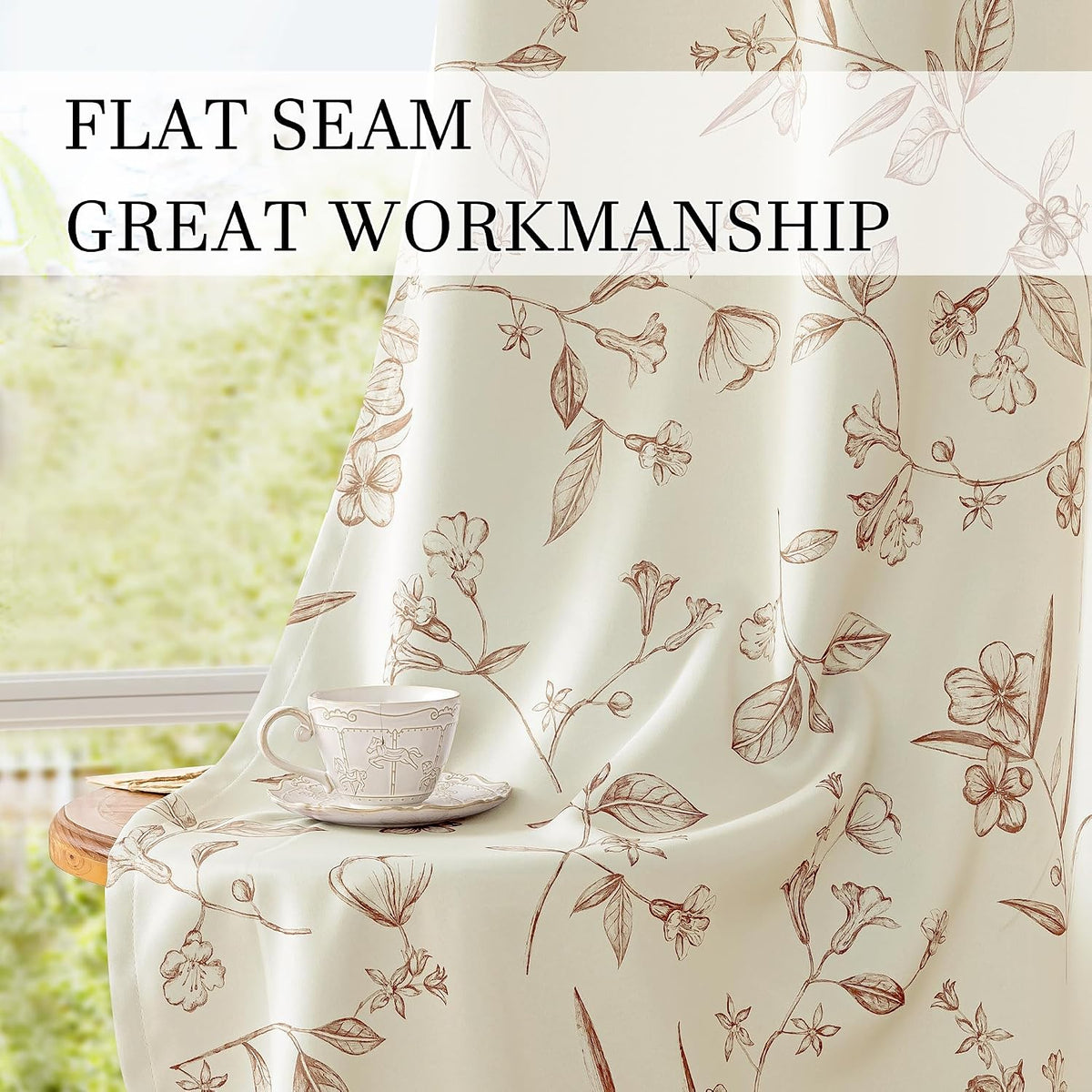 Brown Beige Floral Blackout Curtains