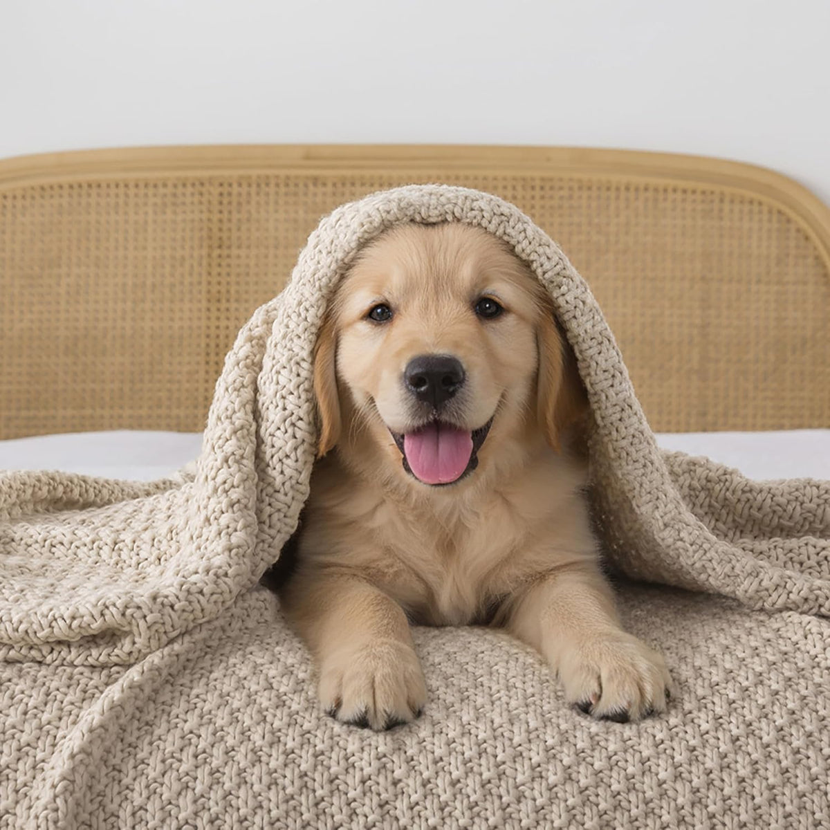 Camel Chunky Cable Knit Throw Blanket