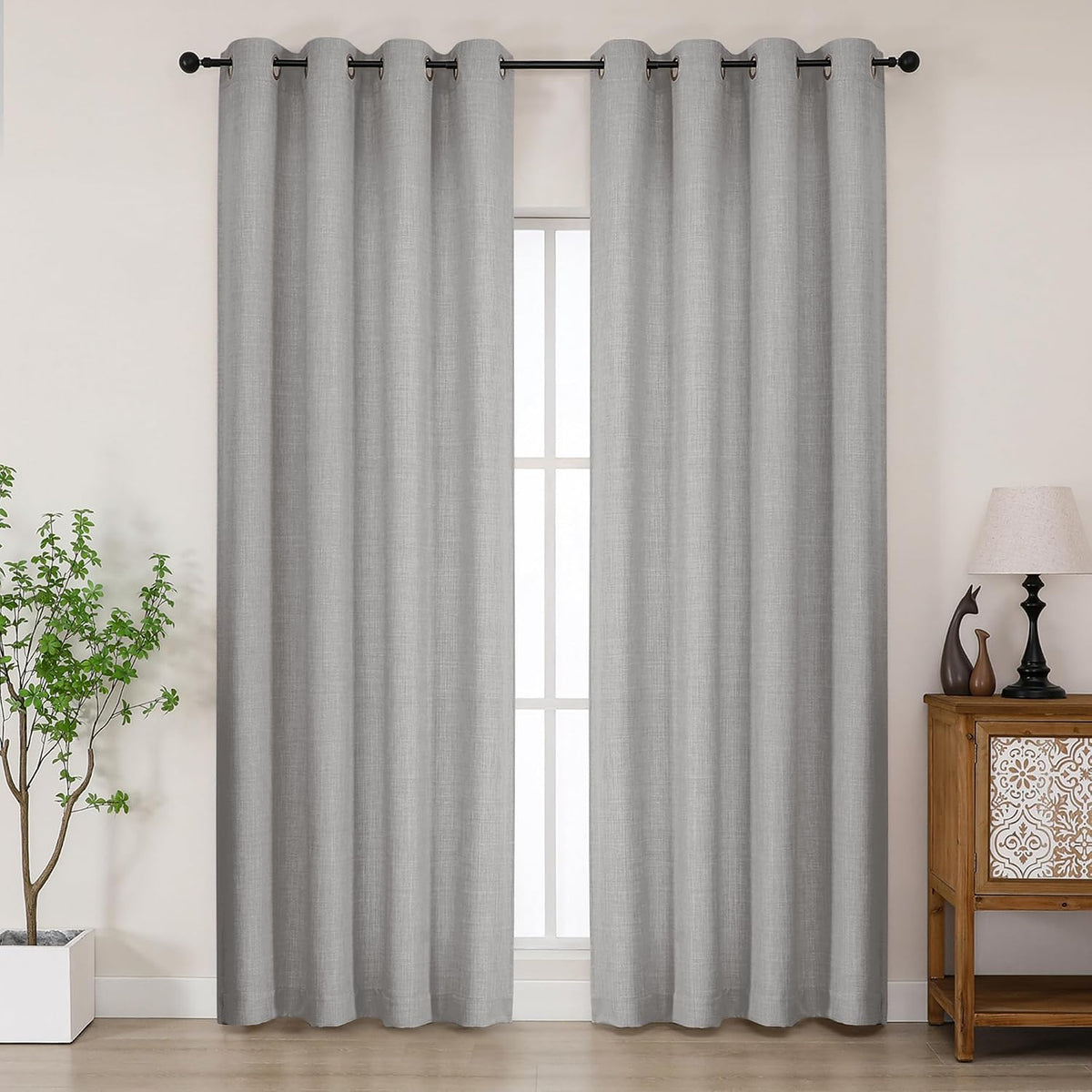 Light Grey Grommet Faux Linen Curtains