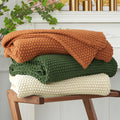 Bedding Cream Organic Cotton Cable Knit Throw Blanket
