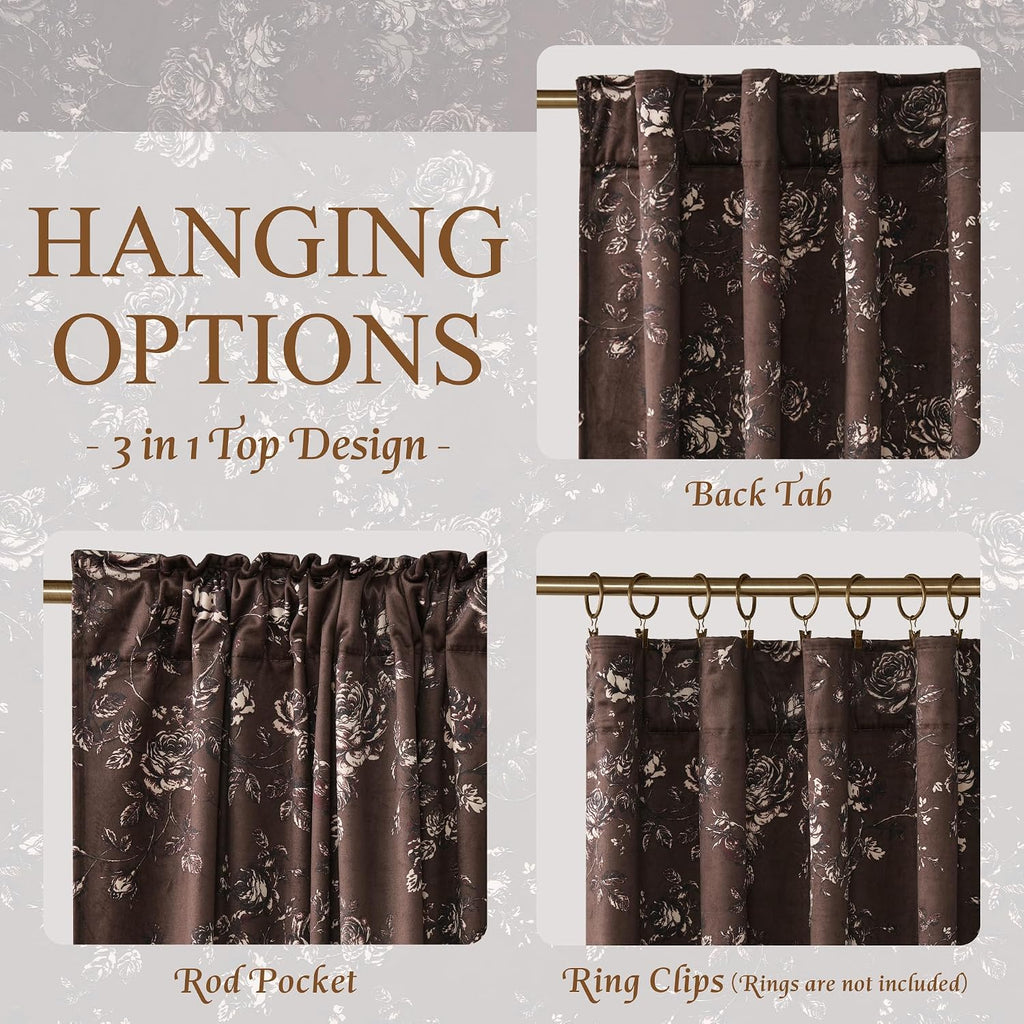 Brown Floral Velvet Vintage Curtains