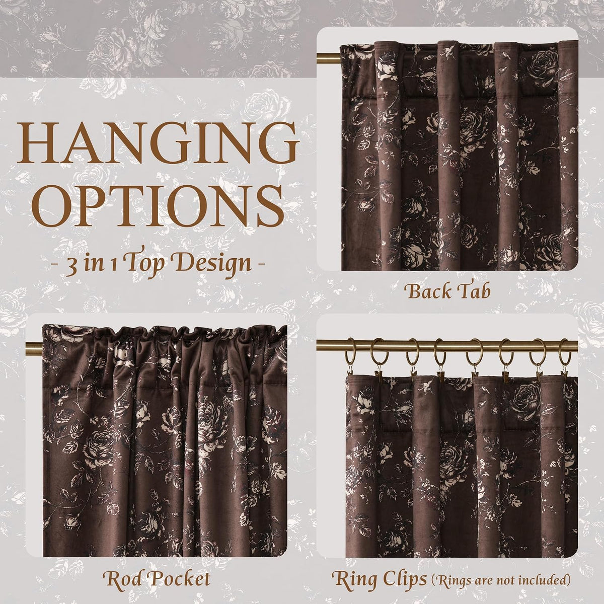 Brown Floral Velvet Vintage Curtains