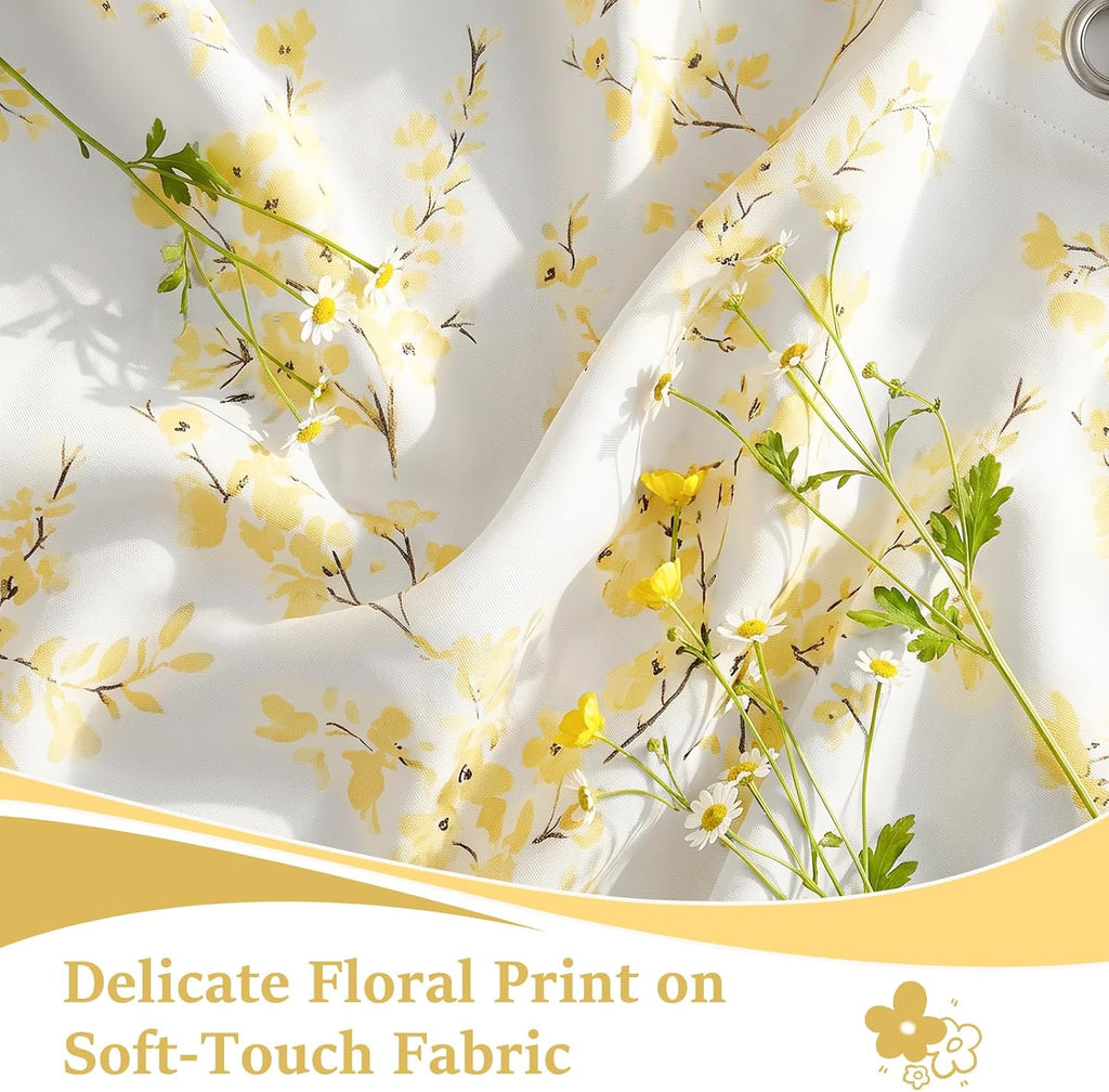 Yellow Floral White Blackout Curtains