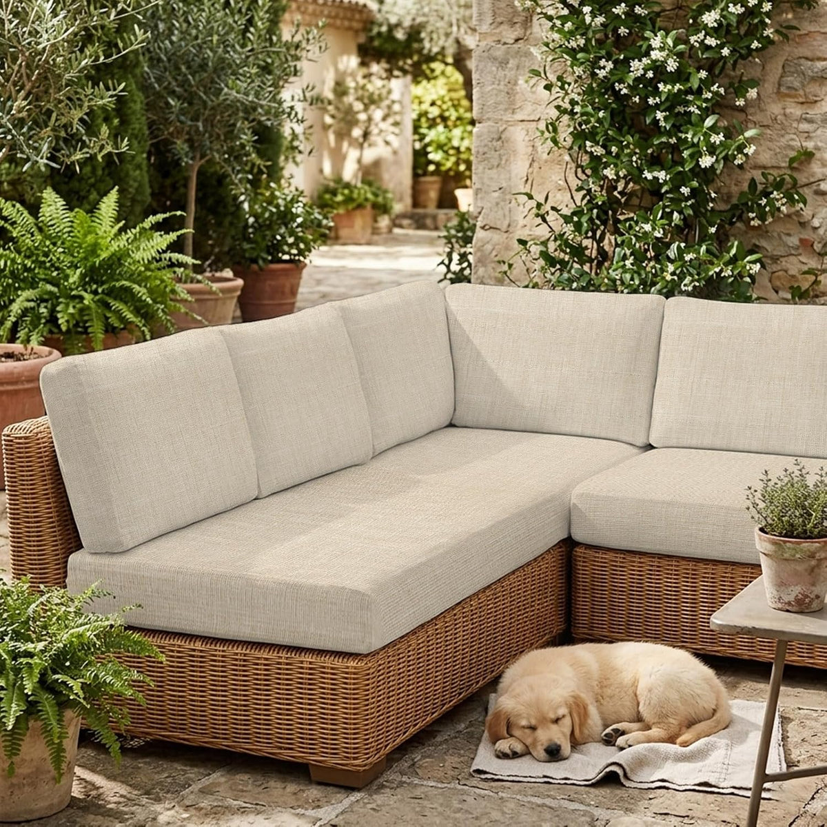 Beige Linen Stretch Sofa Cushion Covers