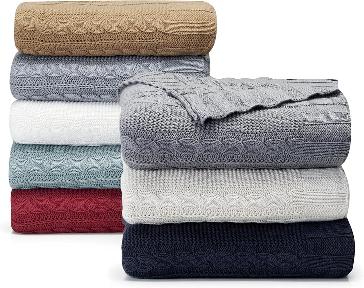 Dublin Taupe Cable Knit Cotton Throw Blanket