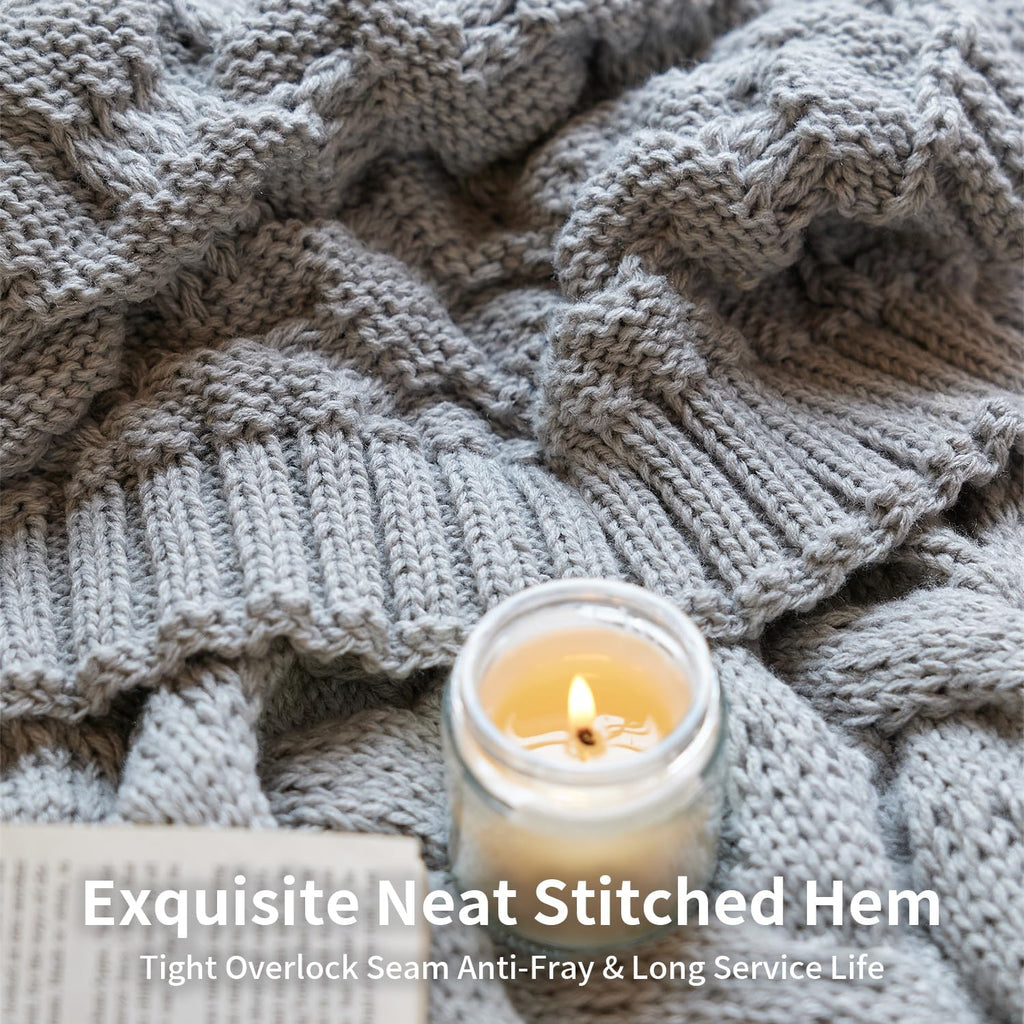 Light Grey Acrylic Cable Knit Throw Blanket