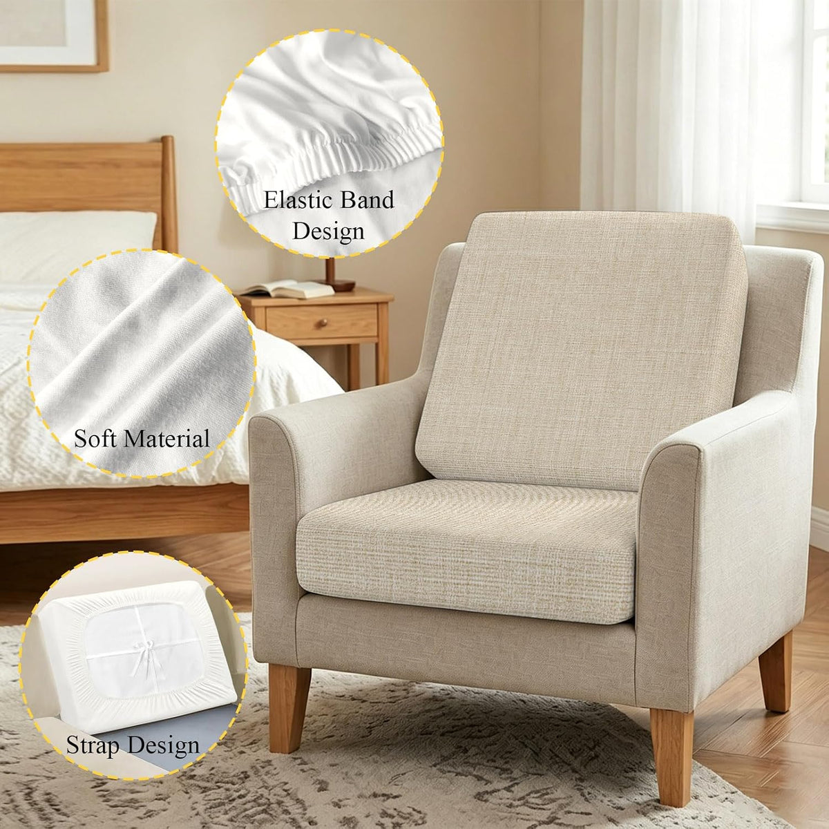 Beige Linen Stretch Sofa Cushion Covers