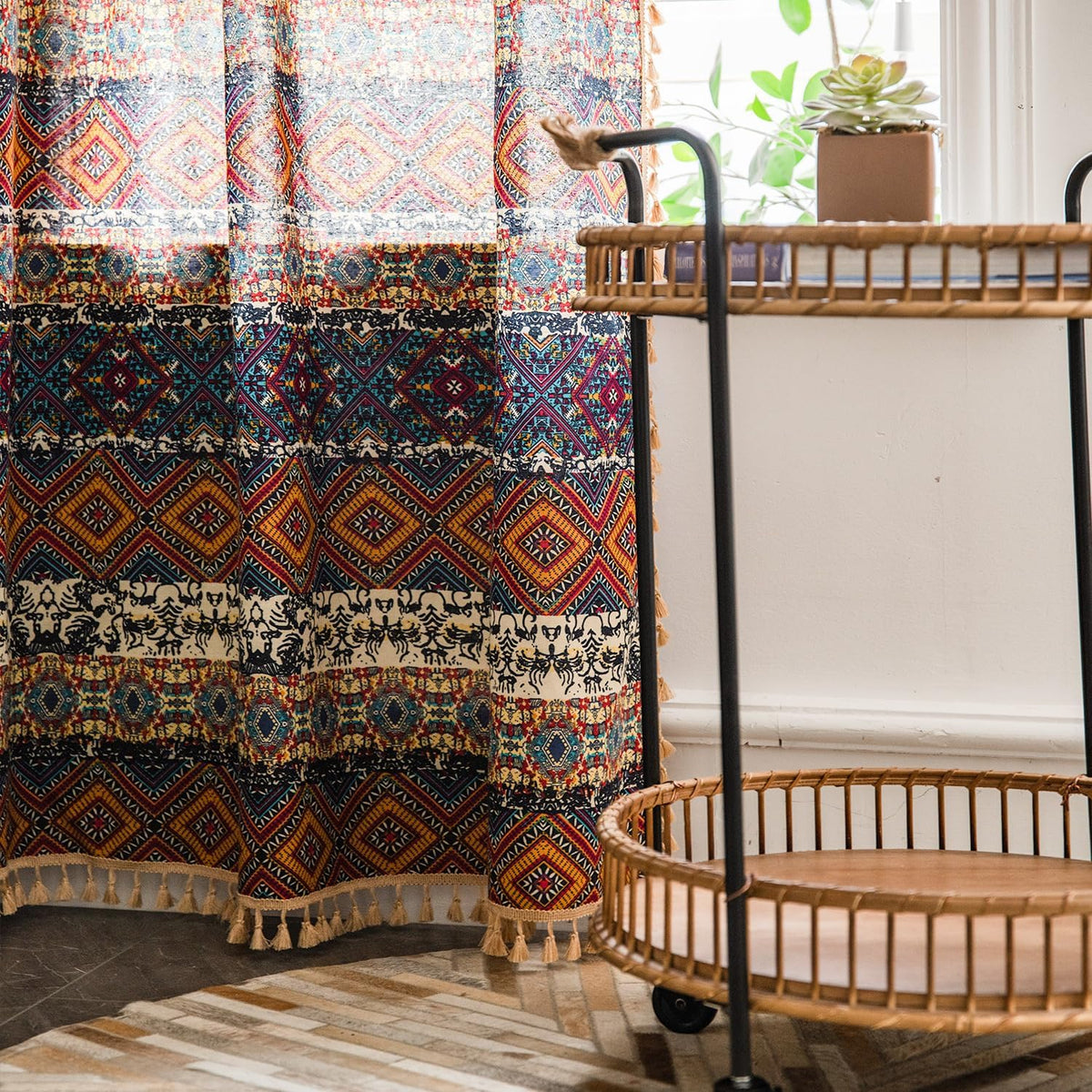 Colorful Plaid Linen Textured Curtains