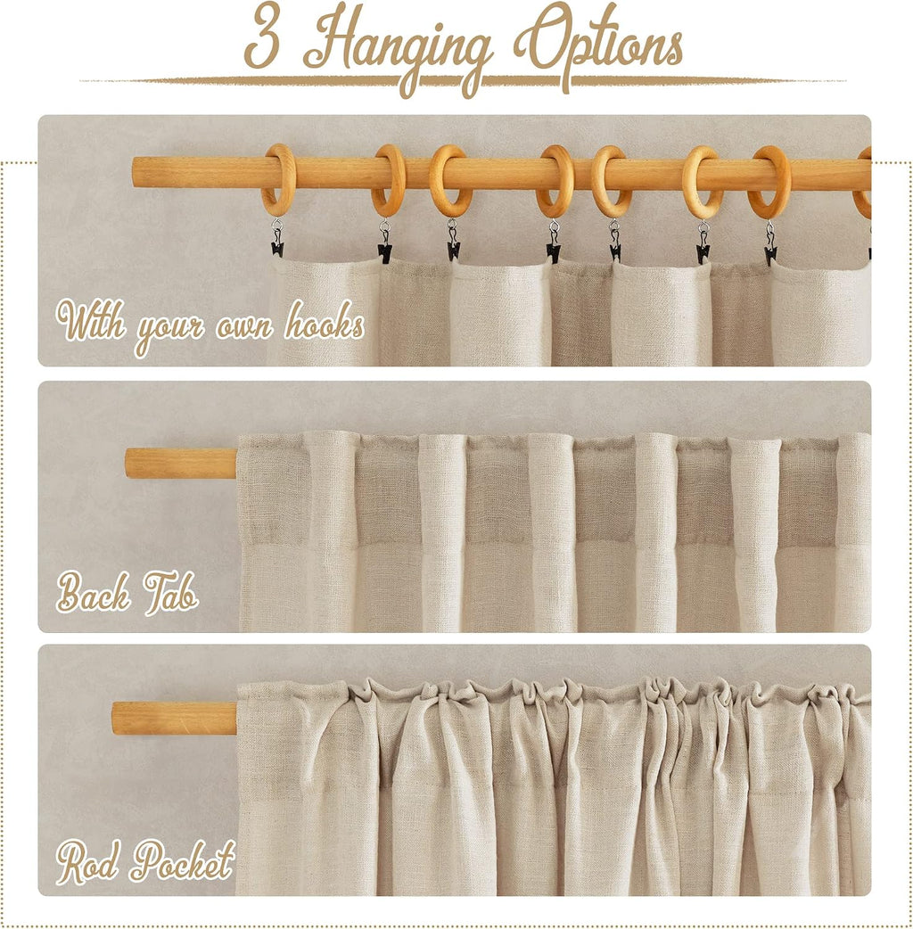 Cream Linen Rod Pocket Semi Sheer Curtains