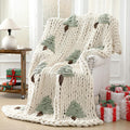 Green Chunky Knit Christmas Tree Throw Blanket