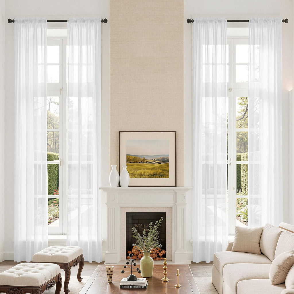 White Rod Pocket Semi Sheer Light Filtering Curtain