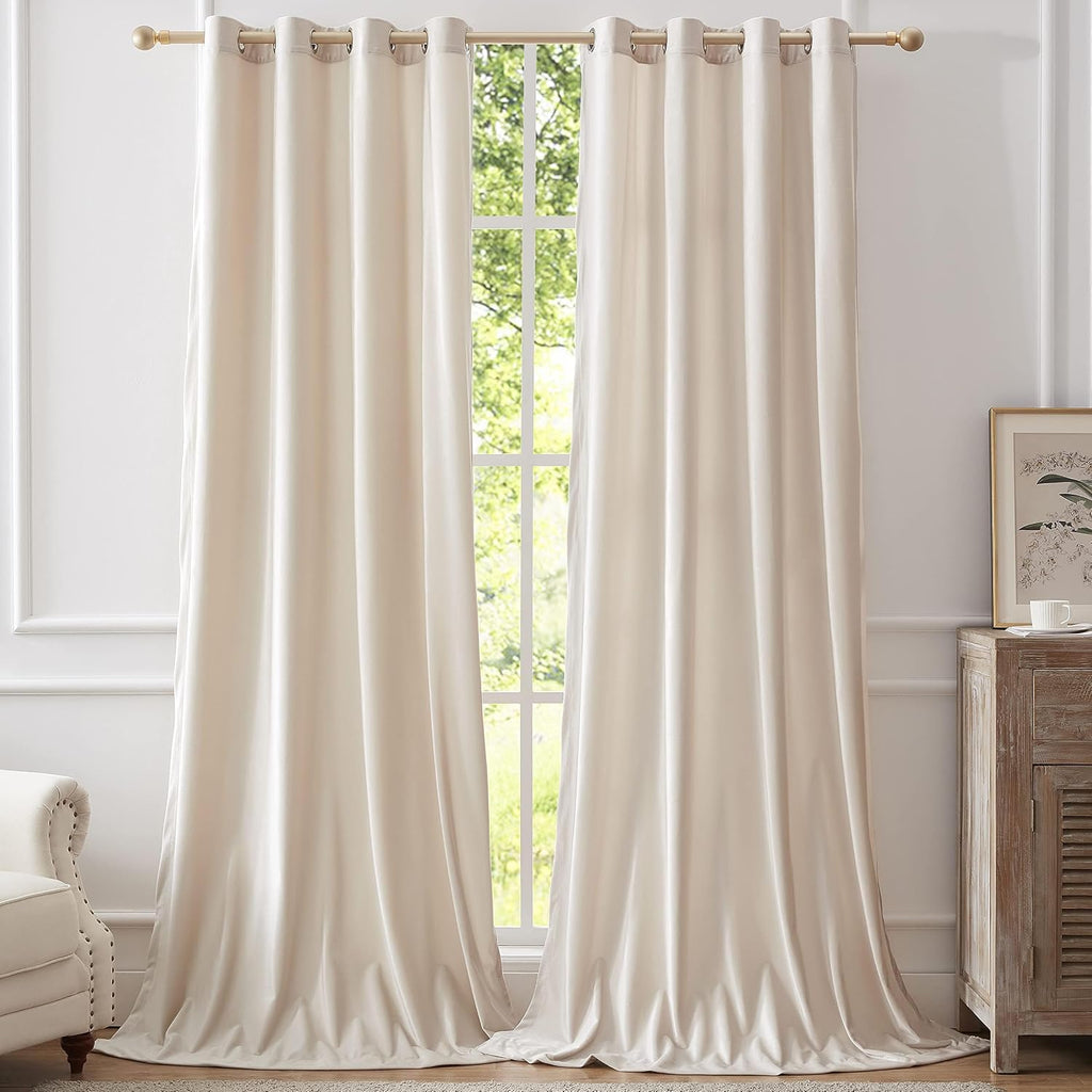 Cream Ivory Velvet Living Room Bedroom Curtains