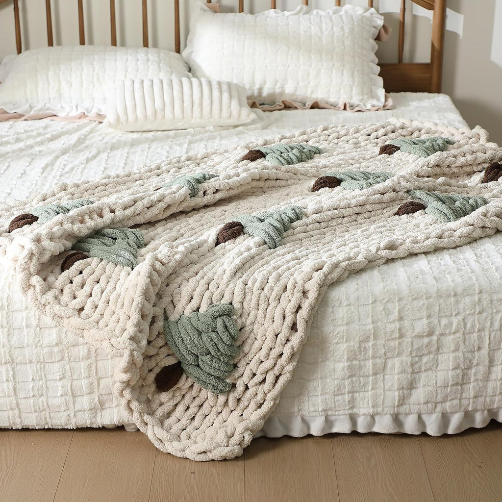 Green Chunky Knit Christmas Tree Throw Blanket