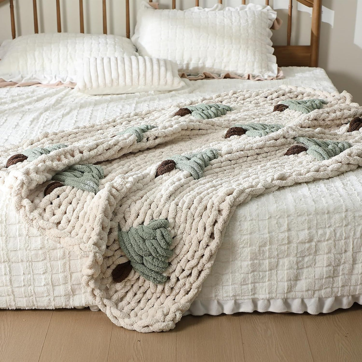 Green Chunky Knit Christmas Tree Throw Blanket