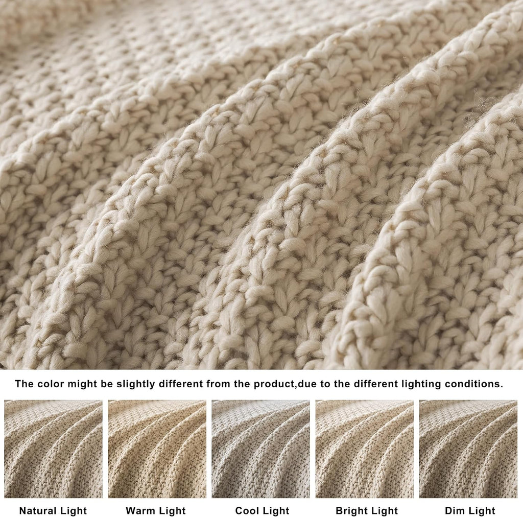Camel Chunky Cable Knit Throw Blanket